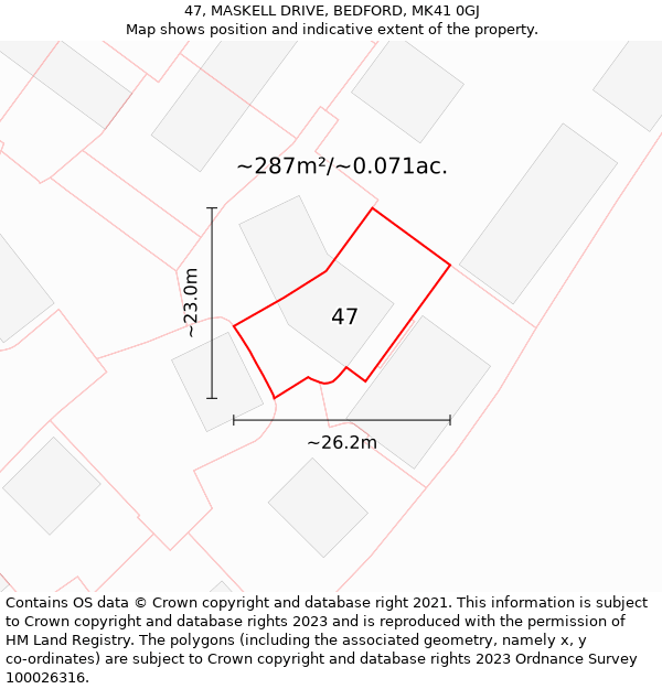 47, MASKELL DRIVE, BEDFORD, MK41 0GJ: Plot and title map