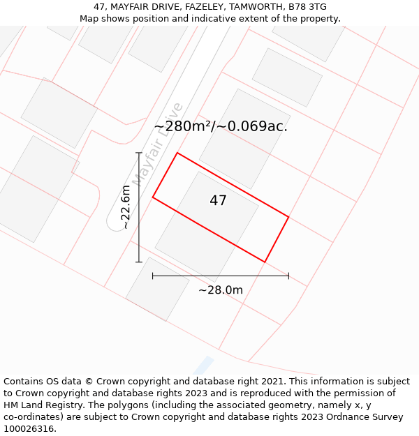 47, MAYFAIR DRIVE, FAZELEY, TAMWORTH, B78 3TG: Plot and title map