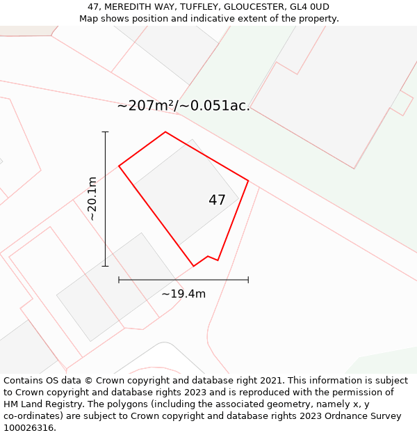 47, MEREDITH WAY, TUFFLEY, GLOUCESTER, GL4 0UD: Plot and title map