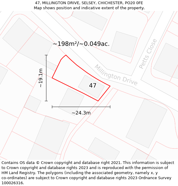 47, MILLINGTON DRIVE, SELSEY, CHICHESTER, PO20 0FE: Plot and title map