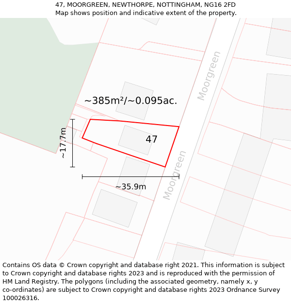 47, MOORGREEN, NEWTHORPE, NOTTINGHAM, NG16 2FD: Plot and title map