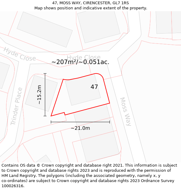 47, MOSS WAY, CIRENCESTER, GL7 1RS: Plot and title map