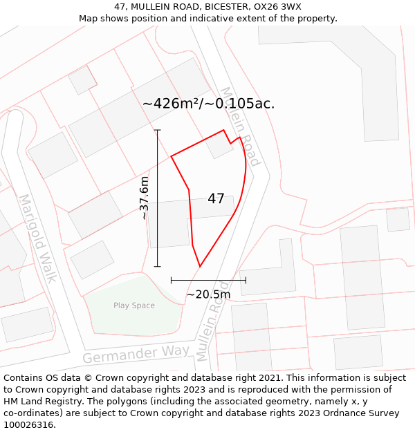 47, MULLEIN ROAD, BICESTER, OX26 3WX: Plot and title map