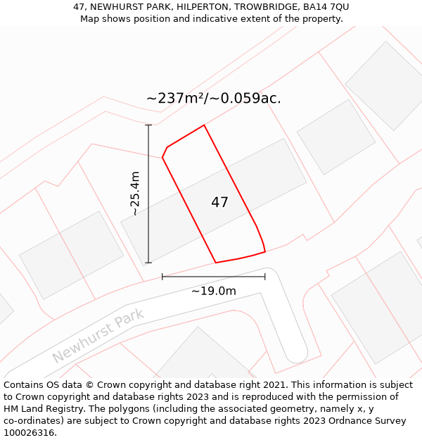 47, NEWHURST PARK, HILPERTON, TROWBRIDGE, BA14 7QU: Plot and title map