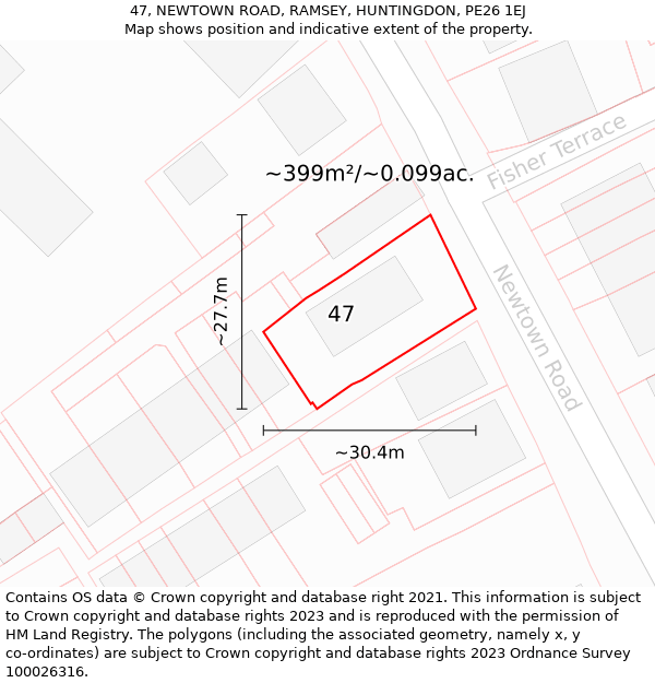 47, NEWTOWN ROAD, RAMSEY, HUNTINGDON, PE26 1EJ: Plot and title map
