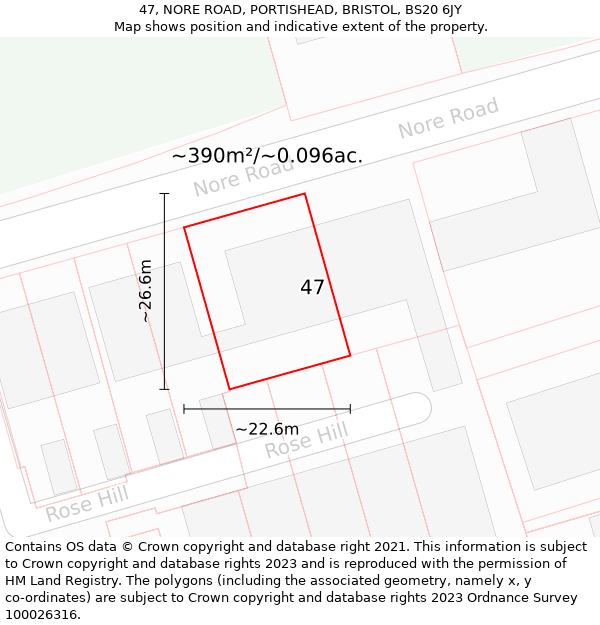 47, NORE ROAD, PORTISHEAD, BRISTOL, BS20 6JY: Plot and title map