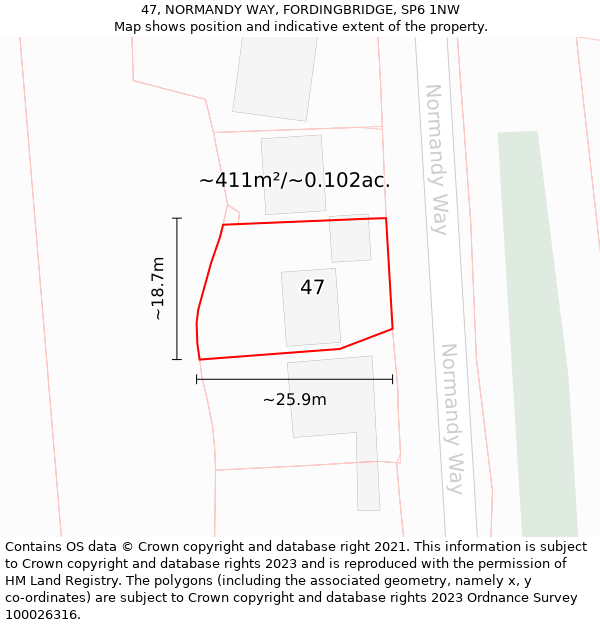 47, NORMANDY WAY, FORDINGBRIDGE, SP6 1NW: Plot and title map