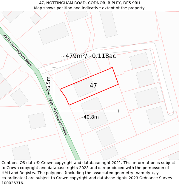 47, NOTTINGHAM ROAD, CODNOR, RIPLEY, DE5 9RH: Plot and title map