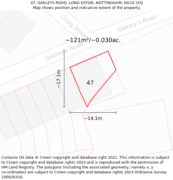 47, OAKLEYS ROAD, LONG EATON, NOTTINGHAM, NG10 1FQ: Plot and title map