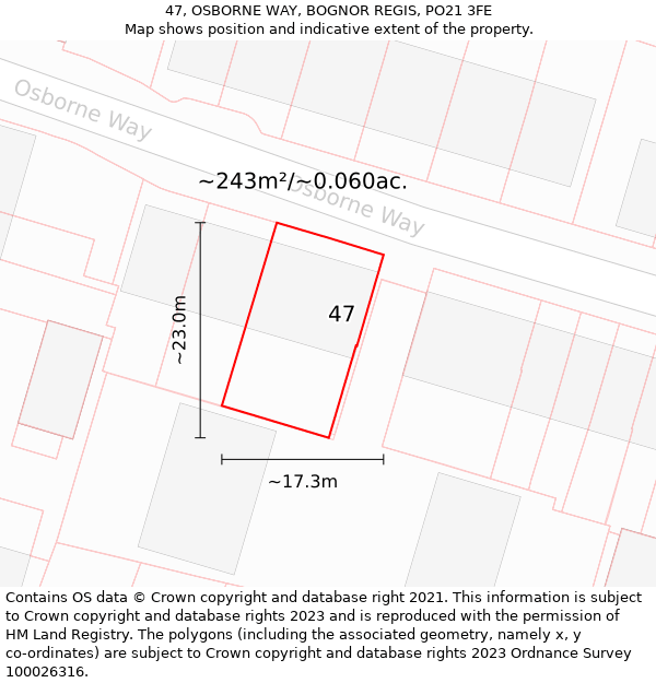 47, OSBORNE WAY, BOGNOR REGIS, PO21 3FE: Plot and title map