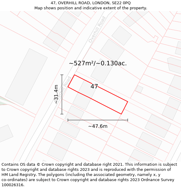 47, OVERHILL ROAD, LONDON, SE22 0PQ: Plot and title map