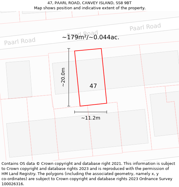 47, PAARL ROAD, CANVEY ISLAND, SS8 9BT: Plot and title map