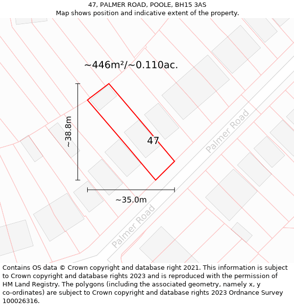 47, PALMER ROAD, POOLE, BH15 3AS: Plot and title map