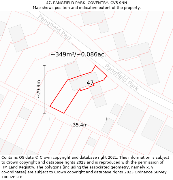 47, PANGFIELD PARK, COVENTRY, CV5 9NN: Plot and title map