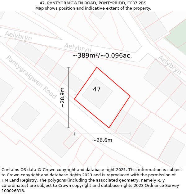 47, PANTYGRAIGWEN ROAD, PONTYPRIDD, CF37 2RS: Plot and title map