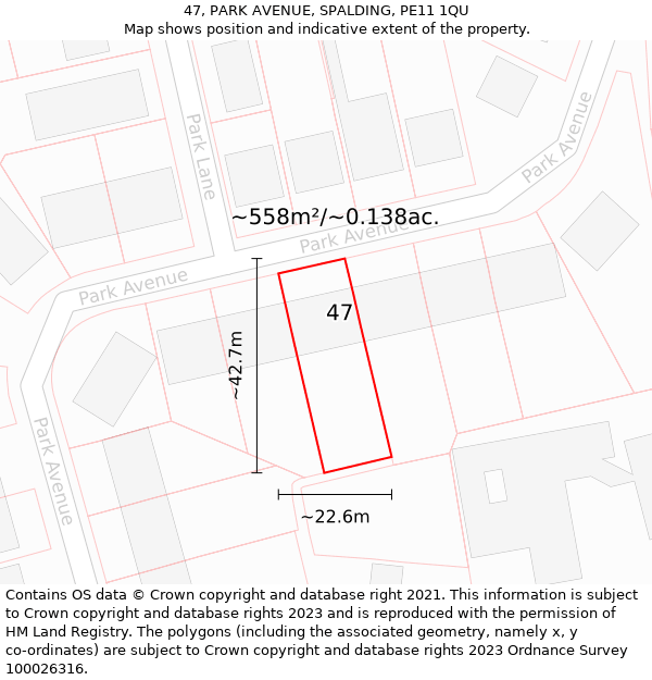 47, PARK AVENUE, SPALDING, PE11 1QU: Plot and title map