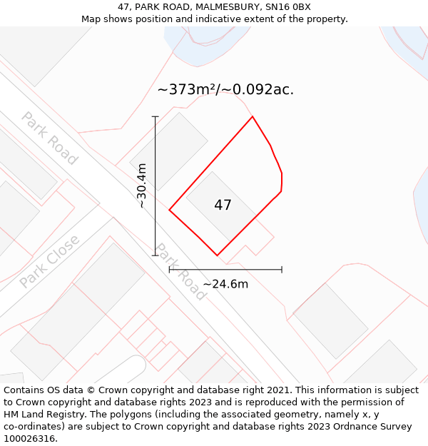 47, PARK ROAD, MALMESBURY, SN16 0BX: Plot and title map