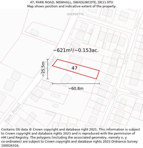 47, PARK ROAD, NEWHALL, SWADLINCOTE, DE11 0TU: Plot and title map