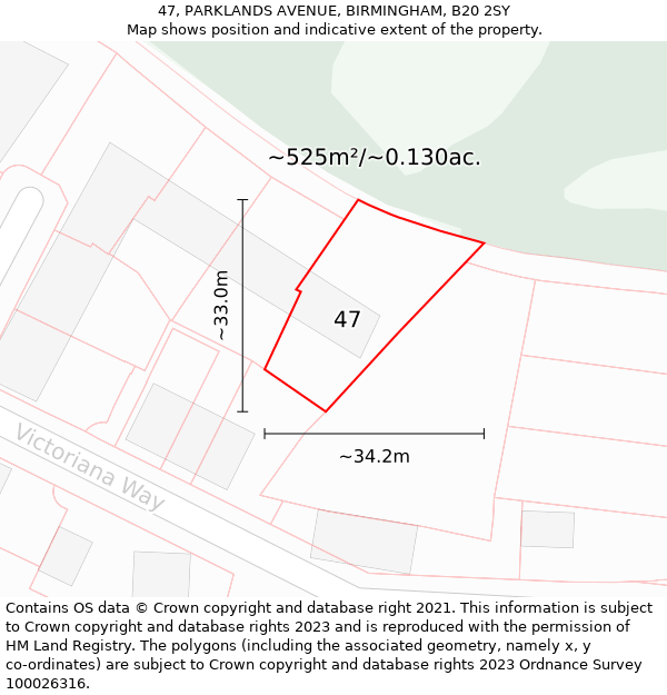 47, PARKLANDS AVENUE, BIRMINGHAM, B20 2SY: Plot and title map