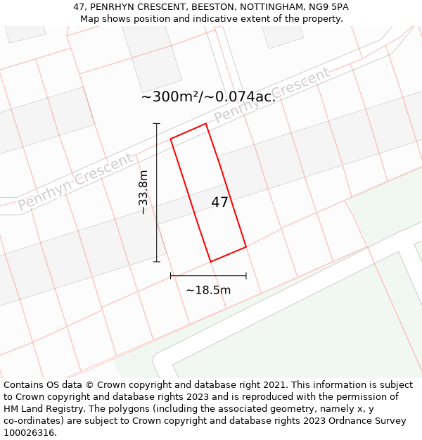 47, PENRHYN CRESCENT, BEESTON, NOTTINGHAM, NG9 5PA: Plot and title map