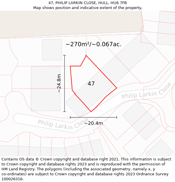 47, PHILIP LARKIN CLOSE, HULL, HU6 7FB: Plot and title map