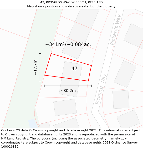 47, PICKARDS WAY, WISBECH, PE13 1SD: Plot and title map