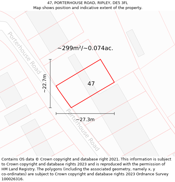 47, PORTERHOUSE ROAD, RIPLEY, DE5 3FL: Plot and title map