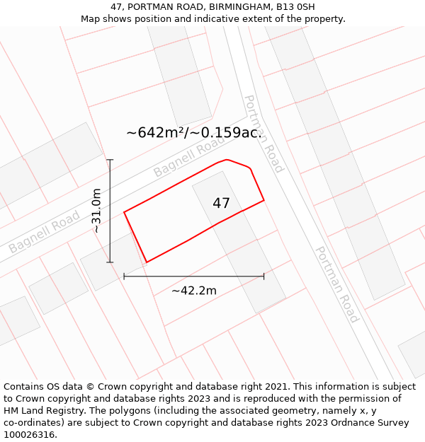 47, PORTMAN ROAD, BIRMINGHAM, B13 0SH: Plot and title map