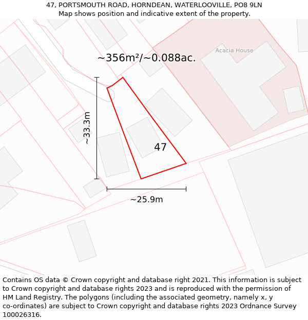 47, PORTSMOUTH ROAD, HORNDEAN, WATERLOOVILLE, PO8 9LN: Plot and title map