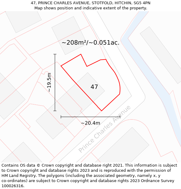 47, PRINCE CHARLES AVENUE, STOTFOLD, HITCHIN, SG5 4PN: Plot and title map