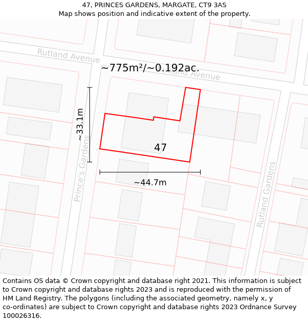 47, PRINCES GARDENS, MARGATE, CT9 3AS: Plot and title map