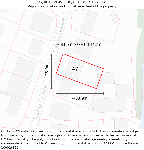 47, PUTSON AVENUE, HEREFORD, HR2 6DX: Plot and title map