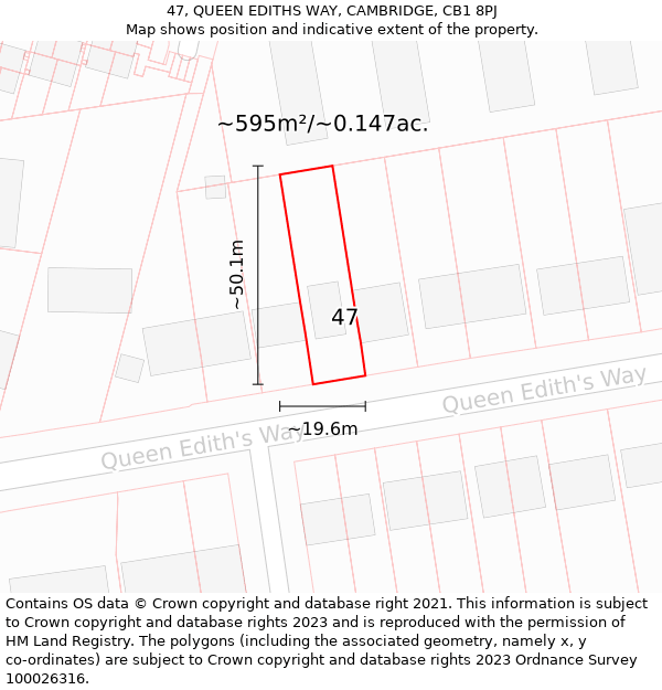 47, QUEEN EDITHS WAY, CAMBRIDGE, CB1 8PJ: Plot and title map