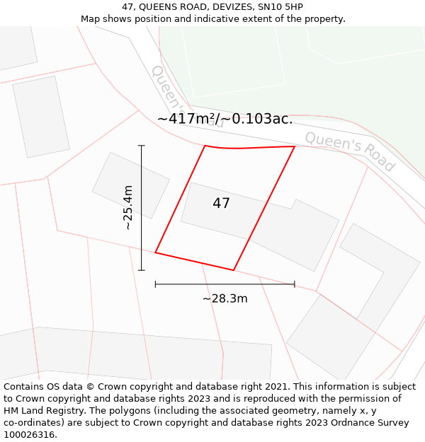 47, QUEENS ROAD, DEVIZES, SN10 5HP: Plot and title map