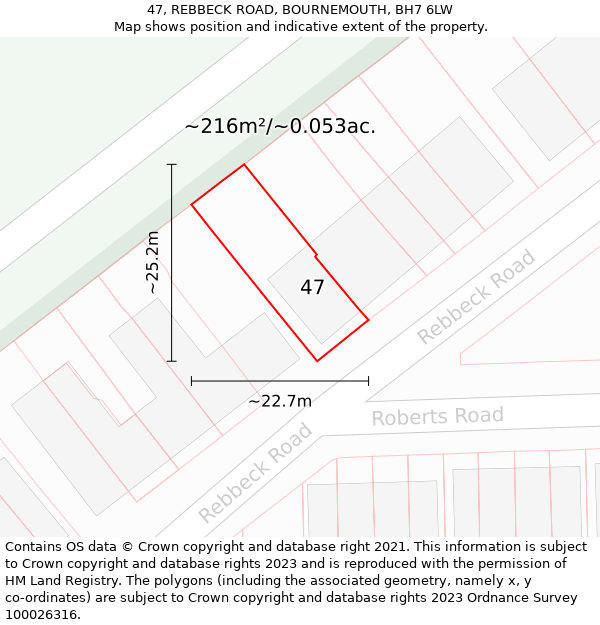 47, REBBECK ROAD, BOURNEMOUTH, BH7 6LW: Plot and title map