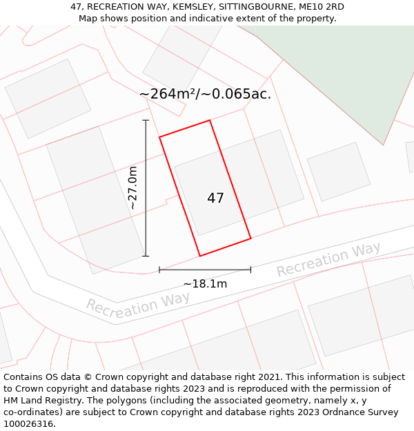 47, RECREATION WAY, KEMSLEY, SITTINGBOURNE, ME10 2RD: Plot and title map