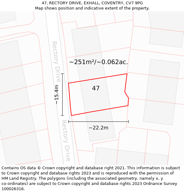 47, RECTORY DRIVE, EXHALL, COVENTRY, CV7 9PG: Plot and title map