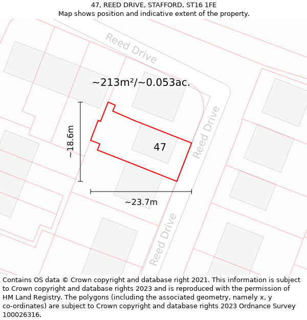 47, REED DRIVE, STAFFORD, ST16 1FE: Plot and title map