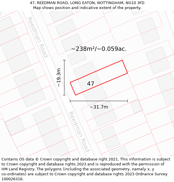 47, REEDMAN ROAD, LONG EATON, NOTTINGHAM, NG10 3FD: Plot and title map