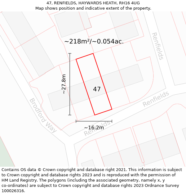 47, RENFIELDS, HAYWARDS HEATH, RH16 4UG: Plot and title map