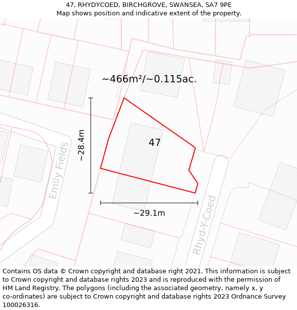 47, RHYDYCOED, BIRCHGROVE, SWANSEA, SA7 9PE: Plot and title map