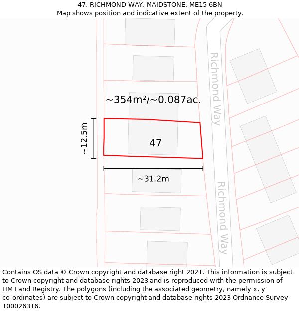 47, RICHMOND WAY, MAIDSTONE, ME15 6BN: Plot and title map