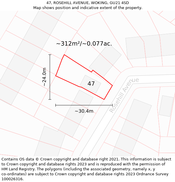 47, ROSEHILL AVENUE, WOKING, GU21 4SD: Plot and title map