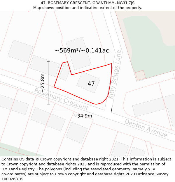 47, ROSEMARY CRESCENT, GRANTHAM, NG31 7JS: Plot and title map