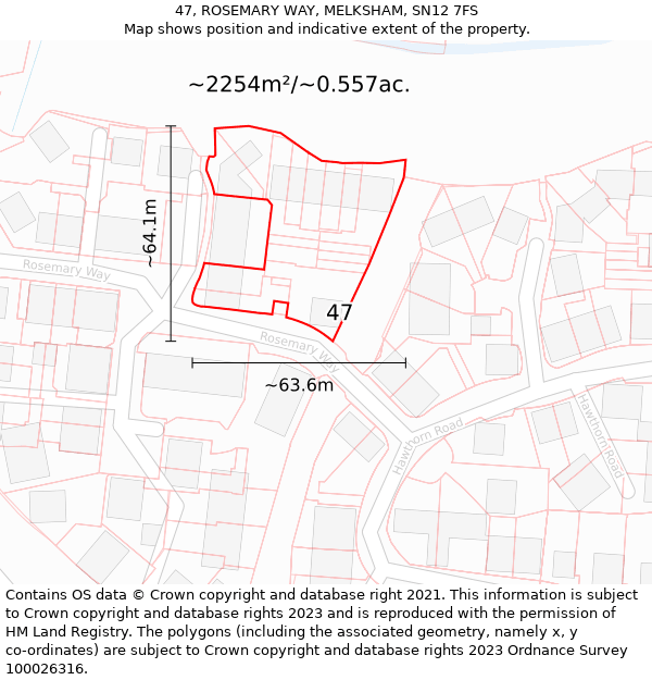 47, ROSEMARY WAY, MELKSHAM, SN12 7FS: Plot and title map