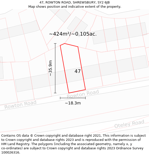 47, ROWTON ROAD, SHREWSBURY, SY2 6JB: Plot and title map