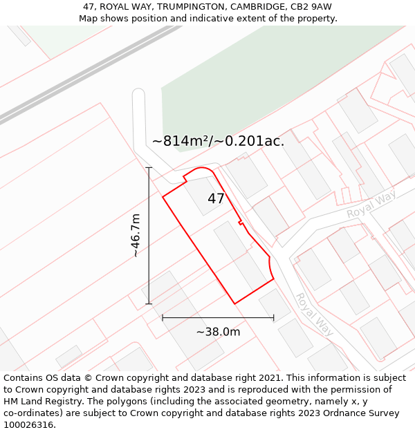 47, ROYAL WAY, TRUMPINGTON, CAMBRIDGE, CB2 9AW: Plot and title map