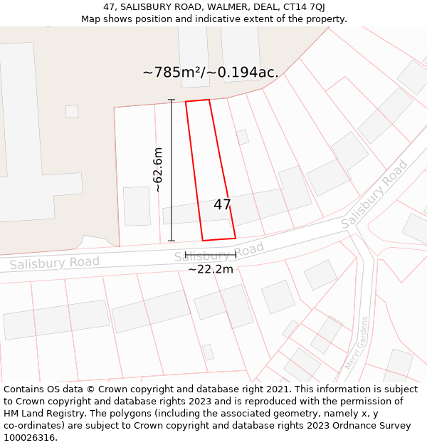 47, SALISBURY ROAD, WALMER, DEAL, CT14 7QJ: Plot and title map