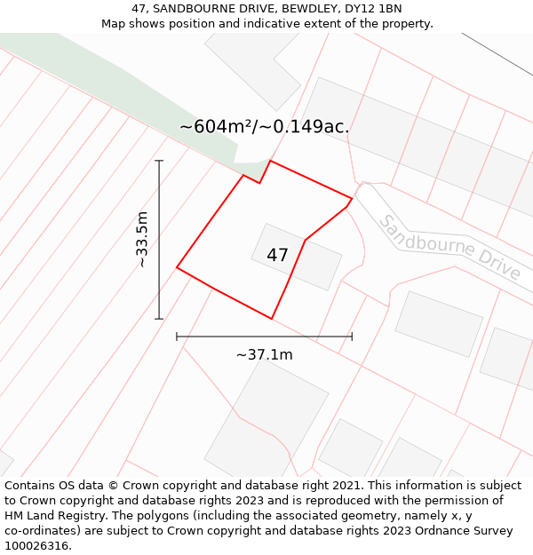 47, SANDBOURNE DRIVE, BEWDLEY, DY12 1BN: Plot and title map