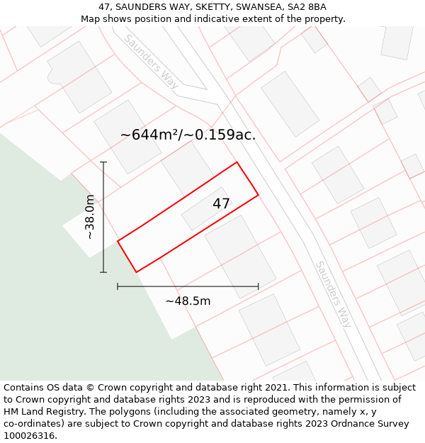 47, SAUNDERS WAY, SKETTY, SWANSEA, SA2 8BA: Plot and title map